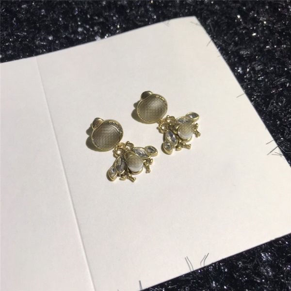 retro brass bee earrings studs g letters designer earrings trendy diamond charm earrings women alphabet pendant earring jewelry, Golden
